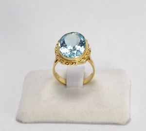 ANELLO IN ORO GIALLO 18 kt CON TOPAZIO AZZURRO OVALE OGNK 0129 - Foto 1 di 3