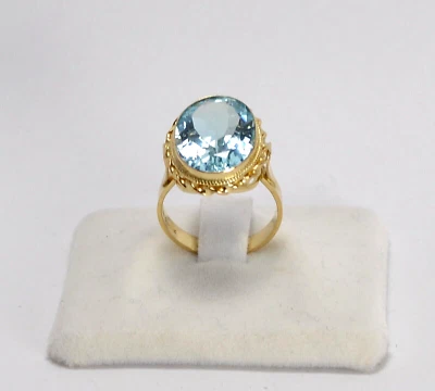 Anillo de Oro Amarillo 18KT Con Topacio Azul Ovalados Ognk - Imagen 1 de 3