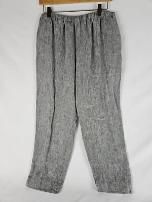 Marsh Landing женщин миниатюрный брюки серый 100% льняной эластичный пояс размер большой  - Изображение 1 из 4