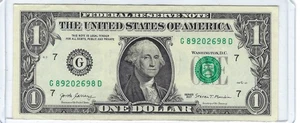 Fancy One $1 dollar bill FUTURE Birthday Year Note # G89202698D w/ Mirrored Ends - Picture 1 of 2