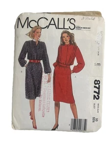 Vintage 80s McCalls Pattern 8772 Career Dress Pleated Bodice Belted Sz 10 Uncut - Picture 1 of 2