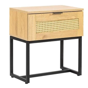 Polibi 15.70 in. W Wood Color MDF and Black Steel Frame Rectangle Nightstand, - Picture 1 of 9
