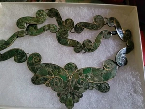 Vintage MB Sterling Silver Turquoise Onyx Inlay 16 Inch Necklace Mexico - Picture 1 of 8