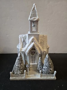 Villaggio di Natale Bethany Lowe Alto 15" Bianco Neve e Argento Country Church - Foto 1 di 7