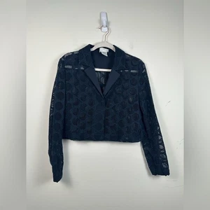 Akris Punto Navy Eyelet Jacket Size 10 Snap Front EUC Cropped - Picture 1 of 9