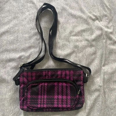 JOE BOXER Crossbody Purse Pink/Black Plaid Double Organizer Pouch Style RN#42000 - Image 1 of 2