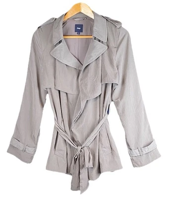 Gap Womens Sz L Double Breasted Belted Wrap Front Trench Coat Gray Brown - Image 1 of 4