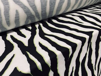 Soft Handle Single Jersey Fabric, Per Metre - Black White & Yellow Zebra Print - Image 1 of 3