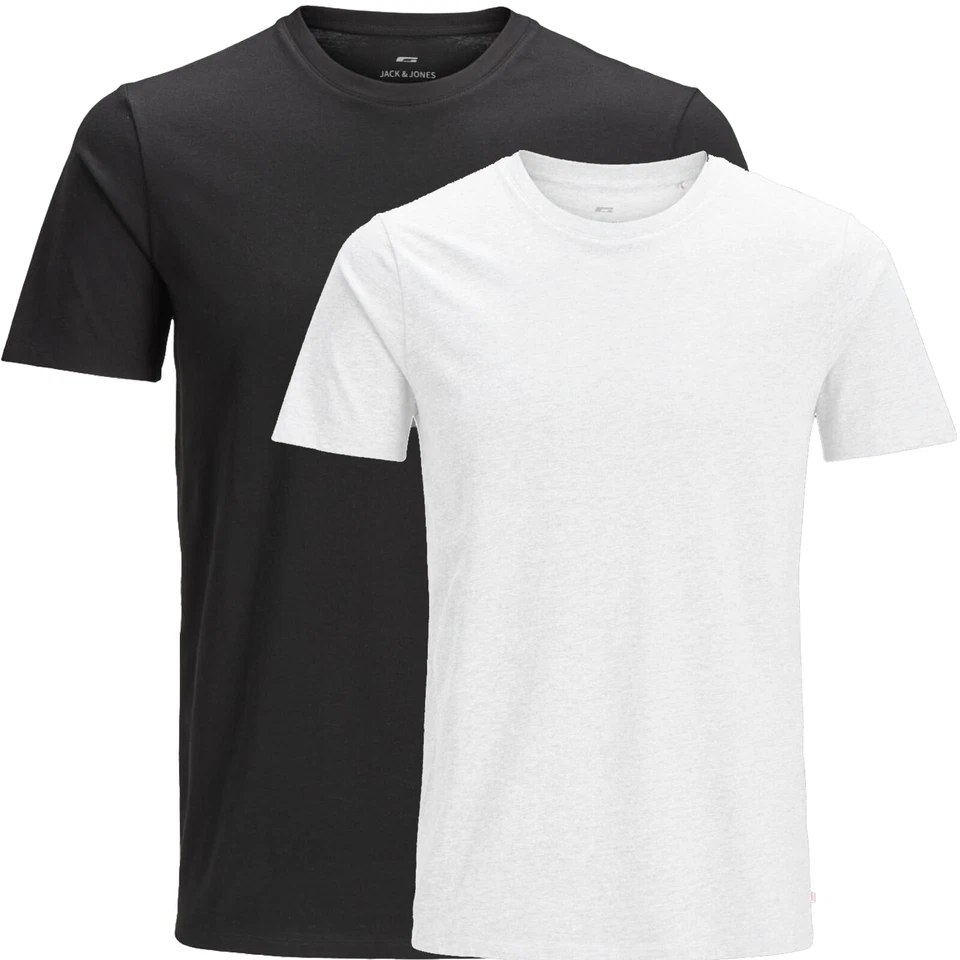 JACK JONES Herren T-Shirt Basic 2er Plain Marken O Neck Tee Männer S M L XL XXL