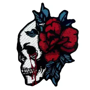 Flower Bloody Skull patch Embroidered Iron Sew On Patches Jeans Jacket badge - Picture 1 of 4