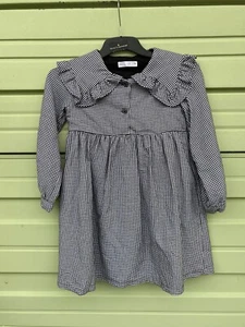NEW Zara Girl Voluminous Houndstooth dress black peter pen white 11 years 4460C - Picture 1 of 9