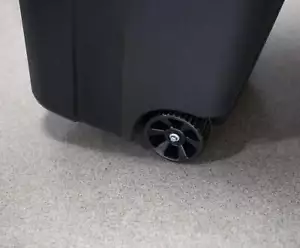 Wheeled Heavy Duty Garbage Can, Attached Lid, Black - Picture 1 of 6