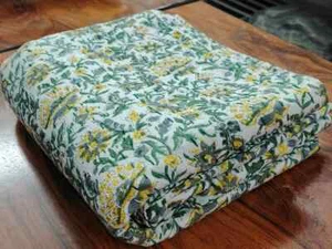 Floral Bedspread Cotton Kantha Quilt Hand Block Indian King Size Handmade Throw - Picture 1 of 5