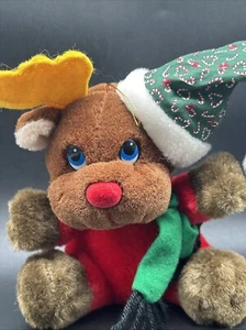 Vintage Reindeer Plush 1980’s Santa Hat Christmas Holidays 8” - Picture 1 of 6