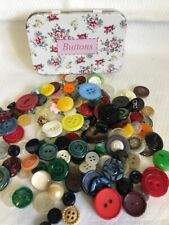 Small Floral Tin Marked "BUTTONS" Contains 150 Assorted Buttons