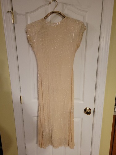 OFF WHITE Abito vintage bianco fuori paillettes taglia 10