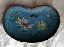Vintage Japanese Cloisonne Pin Tray ~ 5" x 3" ~ Kidney Shaped Floral - Mum Motif
