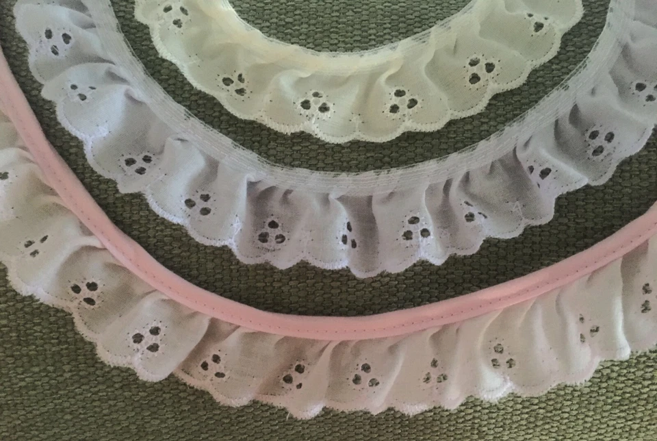  5 Yardas FUNTADO POLI/ALGODÓN OJALES ENCAJE RIBETE COLOR BLANCO/LAVANDA/ROSA Foto 1 de 1