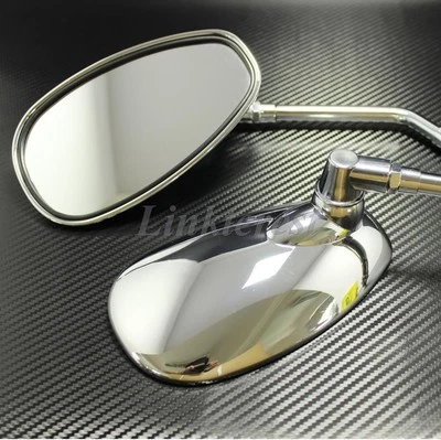 ESPEJOS RETROVISORES CROMADOS MOTO OVALADOS VÁSTAGO LARGO PARA HONDA SUZUKI KAWASAKI 10MM Foto 1 de 4