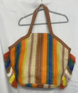 Shade & Shore Women's Multicolored Striped Straw Beach Tote Bag - Picture 1 of 10