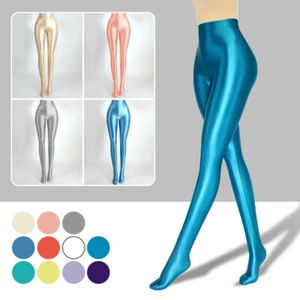 MJINM Women Sexy Oil Shiny Leggings Satin Glossy Opaque Yoga Fitness Jeggings - Imagen 1 de 27