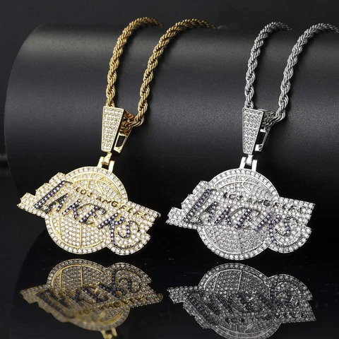 Hip Pop NBA Team Lakers 76ers ,Necklace Pendant 18K Gold Zircon-Choose Your Team Cover
