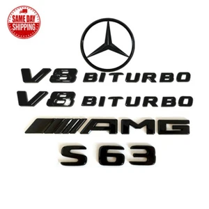 Gloss Black For C217 COUPE S63 AMG V8 BITURBO Star PACKAGE Trunk Emblems Badge - Picture 1 of 9