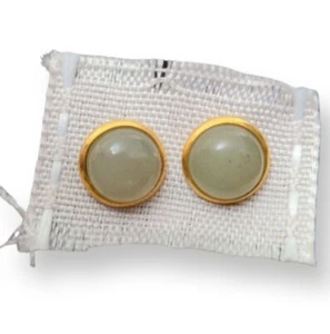 Aventurine Cabachon Gemstone Stud Earrings - Gift for Girlfriends - Gem Earrings - Picture 1 of 15