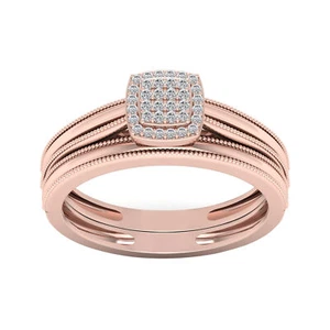 10k Rose Gold 0.1Ct Diamond Halo Engagement Bridal Set Ring For Women Size 9 - Picture 1 of 4