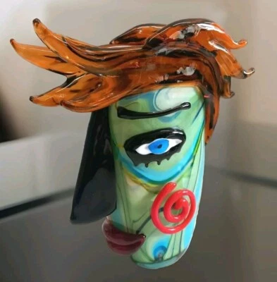 Glasvase Vase Gesicht Blumenvase Tischvase Glaskunst Murano Stil Deko Kunstvase - Bild 1 von 4