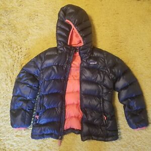 Patagonia Hi-Loft Down Sweater Hoody Jacket Girls Sz Small 7 8 Navy