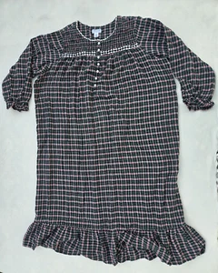 Fundamentals Nightgown Womens 2X Green Blue Plaid Vintage Heavy Grandma Cottage - Picture 1 of 8