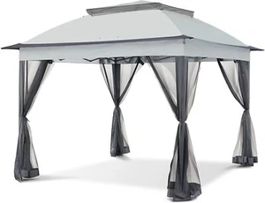 Gray 11 x 11 ft Portable Canopy Tent Shelter Sun Shade Outdoor Mosquito Netting - Picture 1 of 7