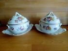 PAIR OF 19TH C ITALIAN DRESDEN STYLE FAIENCE TUREENS COVERS AND STANDS STAR MARK