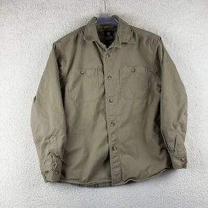 Chaps Mens Medium Flannel Lined Shirt Jacket Workwear Barn Chore Shacket Tan - Picture 1 of 18