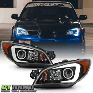 For 2006-2007 Subaru Impreza WRX [Halogen] Black LED Tube Projector Headlights