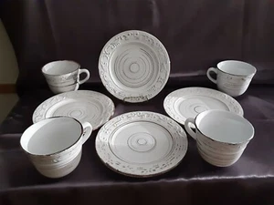 8 Pc. PFALTZGRAFF TRELLIS WHITE Salad Plates and Mugs DISCONTINUED - Picture 1 of 9