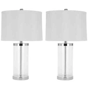 Jeanie 25.5 in. White Geneva Glass Cylinder Table Lamp with White Shade (Set of - Picture 1 of 3