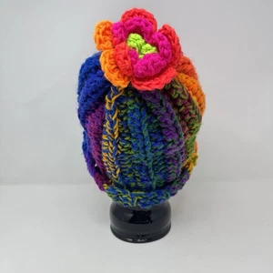 Hecho a mano Gorro holgado Arco Iris Multicolor Sombrero Grueso Crochet Flor Hippie OS - Imagen 1 de 8