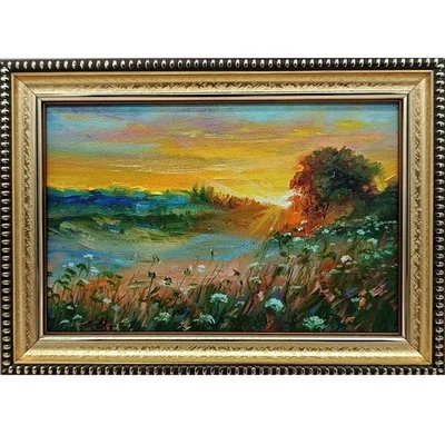Pintura al óleo de paisaje forestal firmada enmarcada arte original brumoso regalo 6x4 Foto 1 de 4