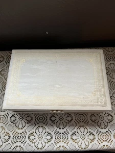 Mele Large Faux Leather Cream Jewelry Box Gold Accents 2 Tier Organizer  Vtg. - Picture 1 of 14
