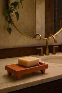 Wooden Soap Dish Self Draining Slatted Wood Footed Waterfall Soap Dish - Picture 1 of 2