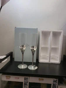 Coppia flauti champagne Lenox nuovi con scatola True Love Toasting (set 2 pezzi) placcato argento - Foto 1 di 2