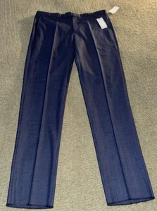 Zanella NWT Men’s Dress Pants Size 38 US Parker Sharkskin Blue Raw Hem Italy - Picture 1 of 18