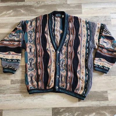 VTG Tundra “Coogi style" Large  Mens Cardigan made in Canada Cotton Multicolor - Image 1 of 4