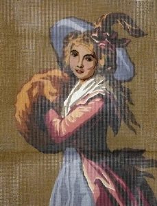WOMAN HOLDING BAG IN BLUE Needlepoint Kit w/Petit Point 11 3/4" x 15" - Picture 1 of 4
