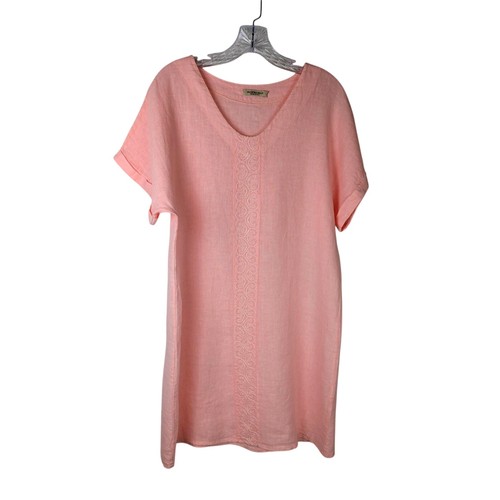 VALENTINO Abito Valentina Naldi lino Italia tg M busto39"len ginocchio 35"rosa cappuccio manica polsino