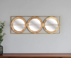 14" Brown and Gold Aluminum and Wood Geometric Framed Accent Mirror - Picture 1 of 8