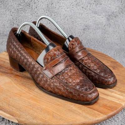 Sesto Meucci Italia Mujer Zapatos de salón Talla 10.5 M Retro Tacón Bloque Tejido Cuero Marrón Foto 1 de 4