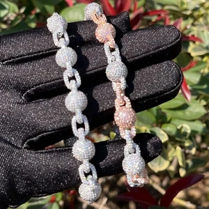 Ball N Chain Flooded Ice Gold Silver Rose Plated Iced Blinged Out Pave Bracelet - Picture 1 of 5